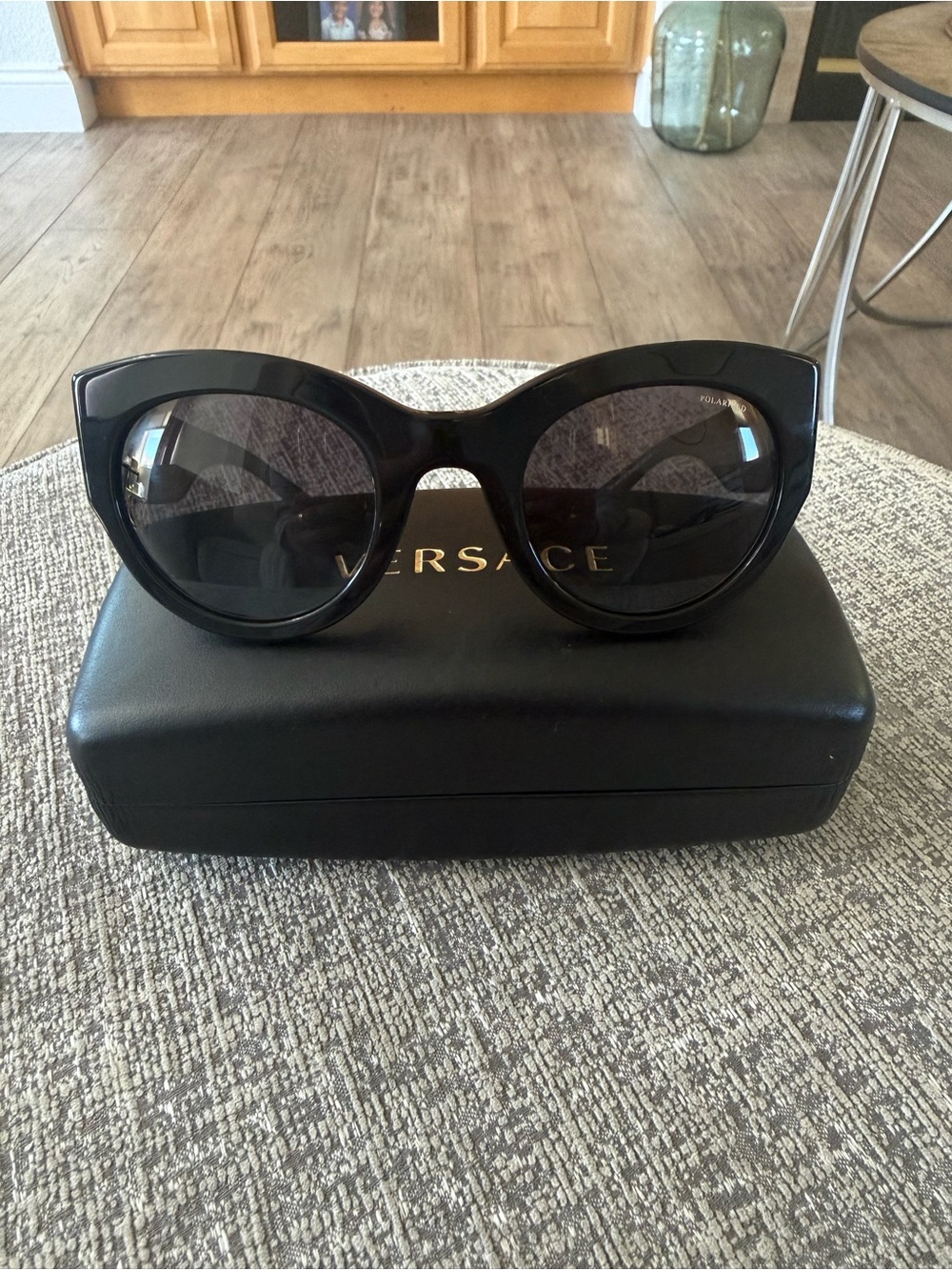 Versace Black Cat-Eye Sunglasses with Gold Medallion Accent - Picture 5 of 6